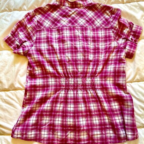 Vintage S/S B/F Plaid Blouse w Ruffle Front sz M/L - Picture 2 of 6